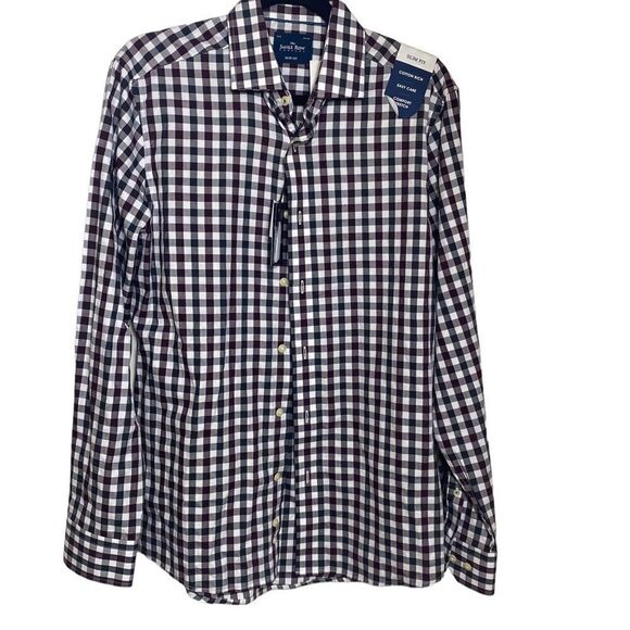Salvile Row Nordstrom 15.5 slim fit burgundy checkered button down - Picture 1 of 5